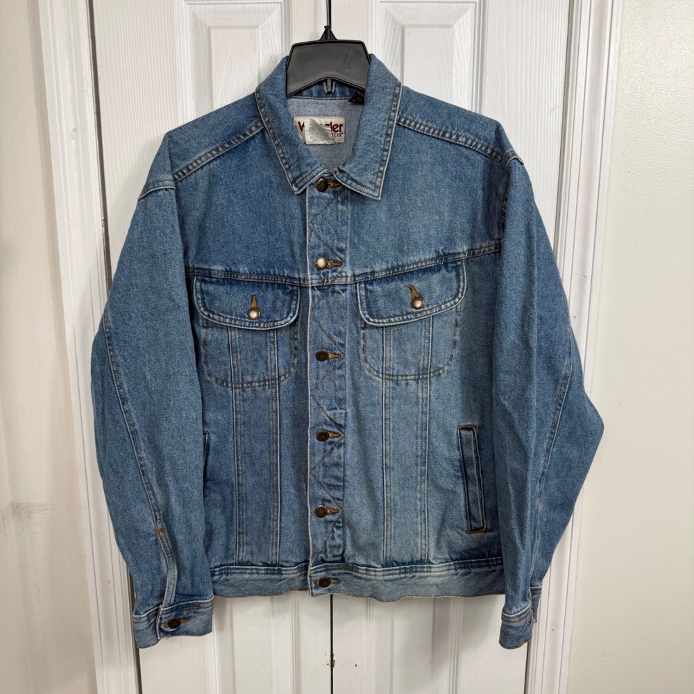 Wrangler Rugged Wear Denim Trucker Jacket Mens Large Vintage Indigo RJK30VI